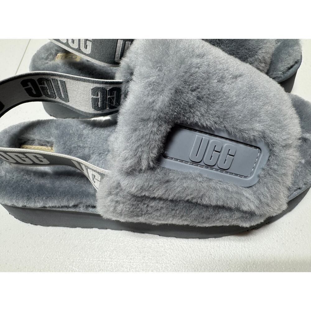 UGG Disco Slide Platform Slipper Sz 10 Color Ash Fog Sheepskin Upper And Insole - Picture 6 of 11